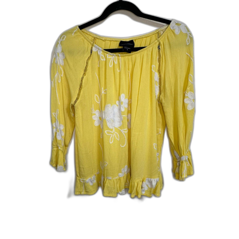 Liv Los Angeles Anthropologie Sautache Floral Peasant Top with Peplum Size S